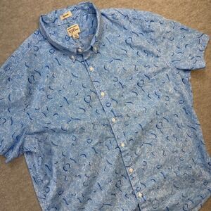 J Crew Shirt Mens XL Blue Wave Artsy Geometric Slub Cotton Lightweight Button Up